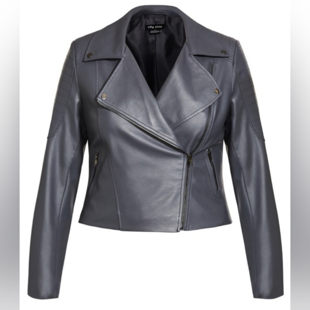 NWT City Chic Zip Biker Jacket Smoke Size 14